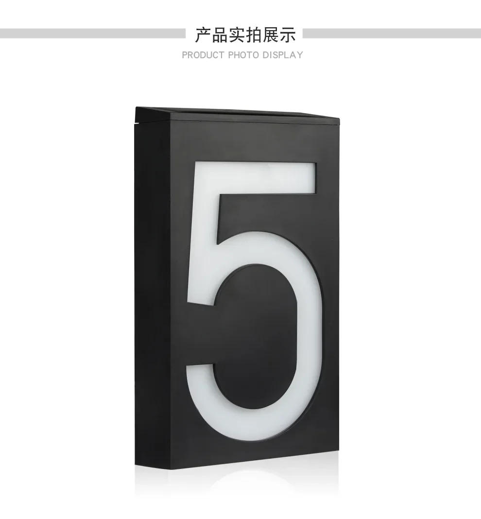 Description Picture 6 of item0 To 9 Outdoor Solar Wall Lamp Home Decoration Door Plates House Address Number Street Road Modern Nordic Alphabet Wall Sconce