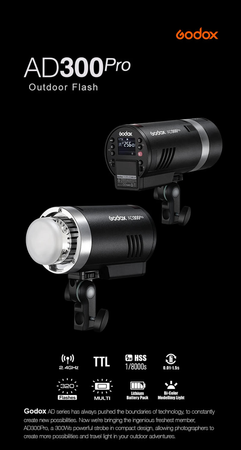 Description Picture 2 of itemGodox AD300 Pro TTL 2.4G 300Ws 1/8000 HSS Outdoor Flash Light with Battery for Iconic Brand Nikon Iconic Brand Fuji Olympus Pentax