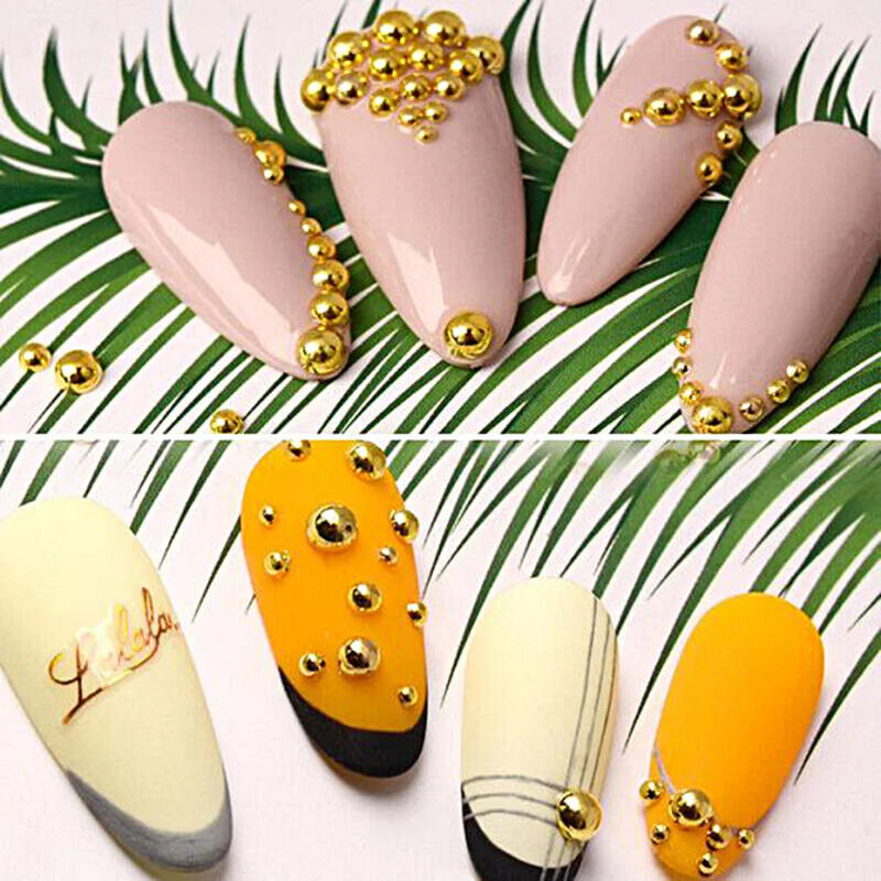 Description Picture 3 of item1 Box Silver/Gold/Rose Gold Shiny Metal Steel Bead Nail Art Decorations Round Bead Mixed Size 3D Rhinestones Manicure Supplies