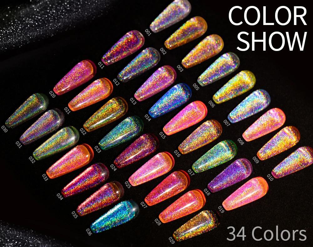 Description Picture 4 of itemBOZLIN  Holographic Gel Nail Polish Shining Gold Sliver Varnish Top Coat Clear Base Gel Nail Art Polish Manicure DIY  Design