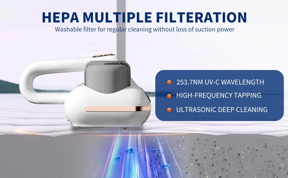 Description Picture 4 of item16KPa UV Mite Remover New Mattress Vacuum Cordless Handheld Cleaner Powerful Suction for Cleaning Bed Pillows Clothes Sofa