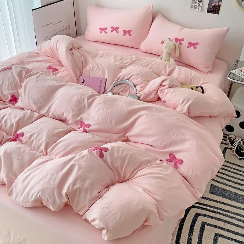 Description Picture 5 of itemCute Pink Bows Duvet Cover Set, 3D Embroidery Bedding Sets Pink Bed Set, Comfy Queen Comforter Covers Soft for Girls Kids Teens