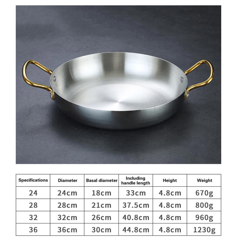 Description Picture 4 of itemSpanish Seafood Rice Pot Double ear golden frying pan Pasta dish Round steak plate panelas olla Stainless steel dry pot utensils