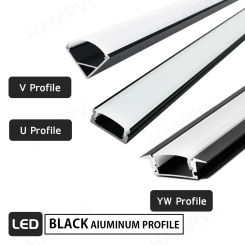 Customize 2M/1M Black LED Aluminum Channel V/U/YW for Led Strip with  Black and Milky Cover, Aluminium Profile LED Bar Light