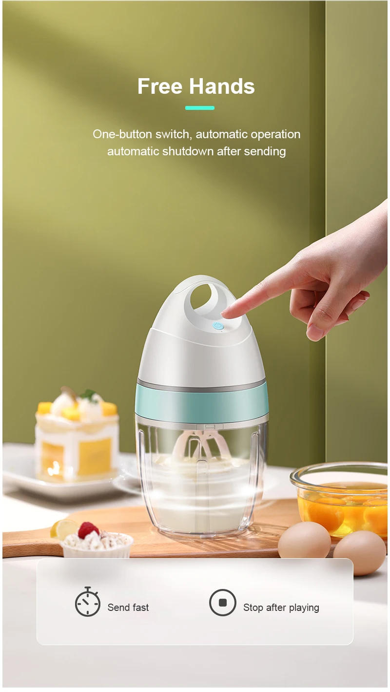 Description Picture 6 of itemHousehold Automatic Whisk Electric Milk Frother Whipped Cream Mixer USB Rechargeable Food Blender Whisk Wireless Stand Mixer