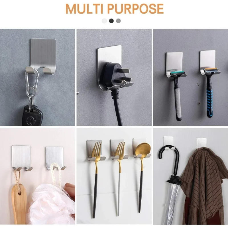 Description Picture 3 of item304 Stainless Steel Stand Self Adhesive Hanger Shaver Hook Heavy Duty Storage Holder Black Hook Bathroom Organizer Wall Hooks