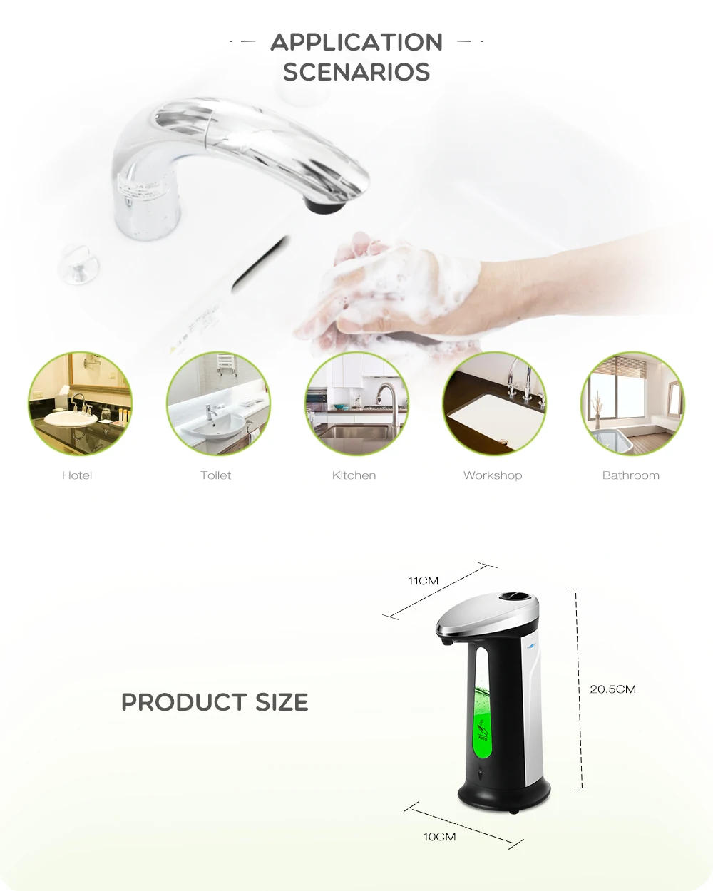 Description Picture 6 of item400ml Liquid Soap Dispensers Automatic ABS Intelligent Touchless Sensor Induction Hand Washer For Bathroom Kitchen Dispenser