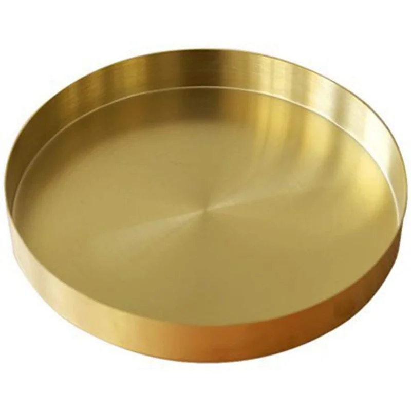 Description Picture 5 of itemA19F-2X Round Gold Tray,Metal Decorative Tray Makeup Tray Organizer For Vanity,Bathroom,Dress,Matte Brass Finish, 4.9 Inch