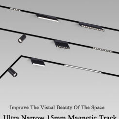 15mm Width LED Magnetic Track Light Grille Flood Lamp Modern Embedded Flexible Linear Fixture LED Spotlight DC48V Ceiling Indoor