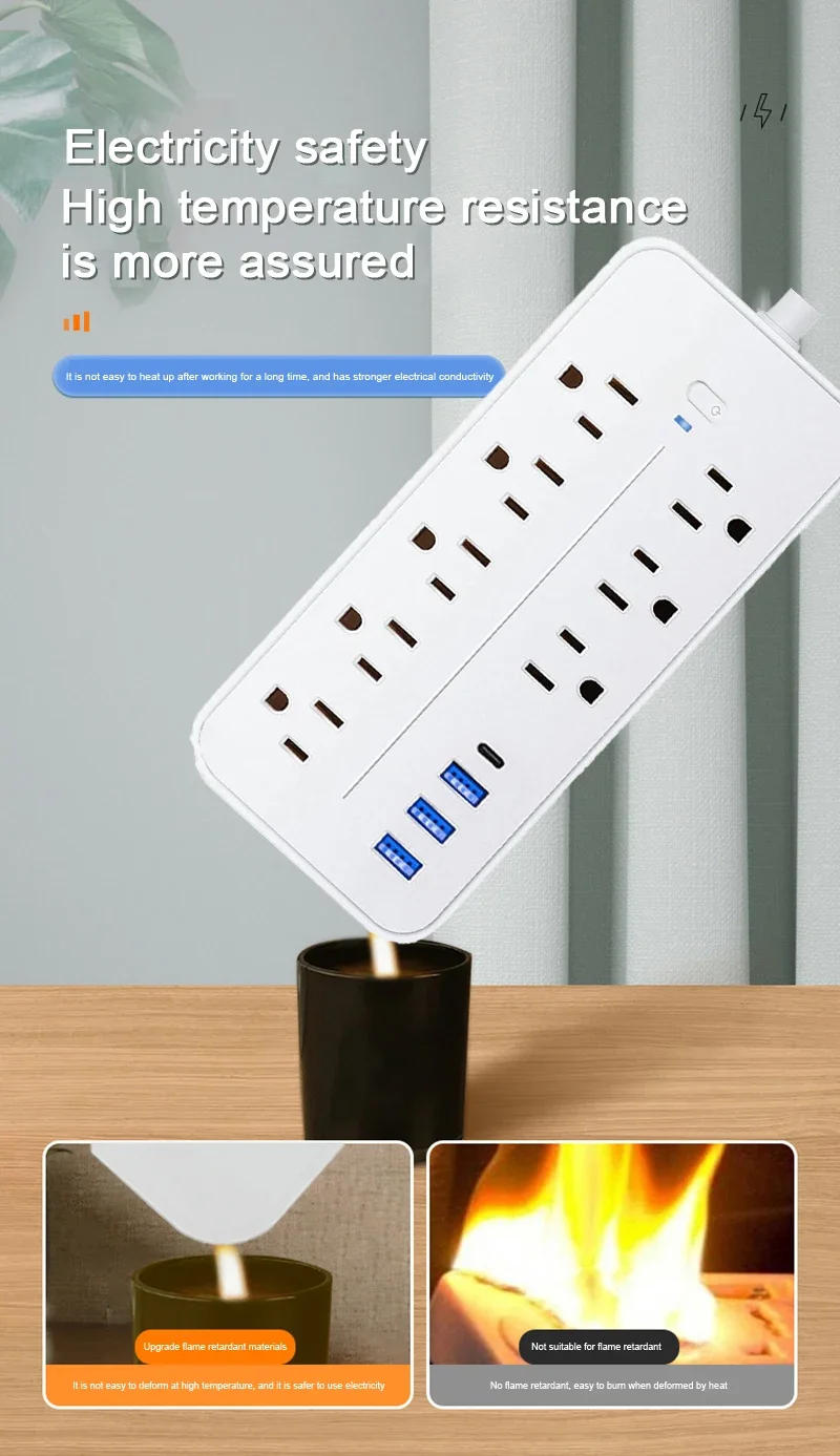 Description Picture 5 of itemUS Outlets Power Strip Multitap Socket AC110V Extension Cord Electrical with USB Type C Fast Charging WITH Overload Protection