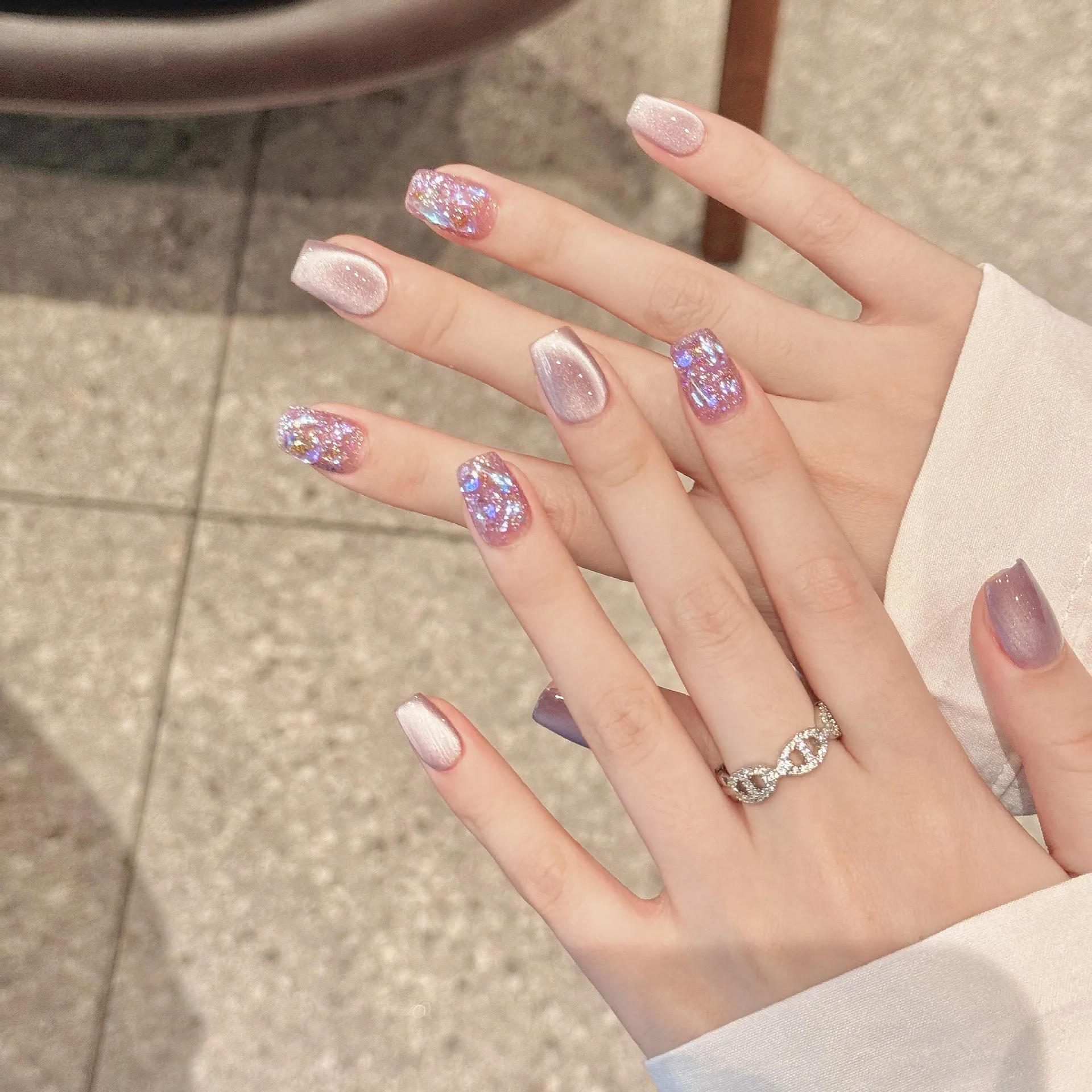 Description Picture 6 of item10Pcs Handmade Press on Nails Purple Cat Eye Fake Nails Wearable Stick-on Nails Full Cover False Nail Uñas Postizas Faux Ongles