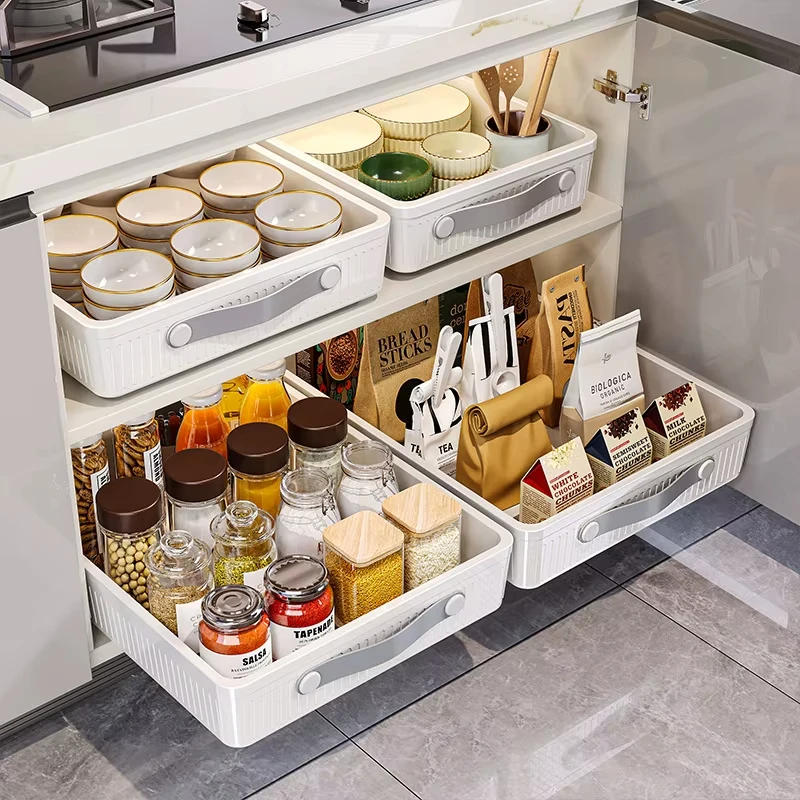 Description Picture 4 of itemKitchen Sliding Drawer Slide Rail Cabinet Clothes Spice Dish Bowl Pull Out Cabinet Organizer Tray with Handle Easy Carry