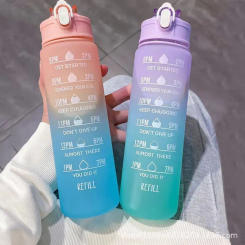 1pc Large Capacity Gradient Water Bottle,Water Bottle with Straw 1 Litre Leakproof with Time Marker,for Sports Fitness