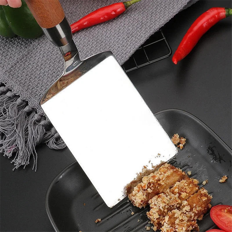 Description Picture 3 of itemStainless Steel Square Head Steak Cooking Spatula Pizza Shovel Pancake Beef Turner Scraper Wood Handle BBQ Utensils for Kitchen