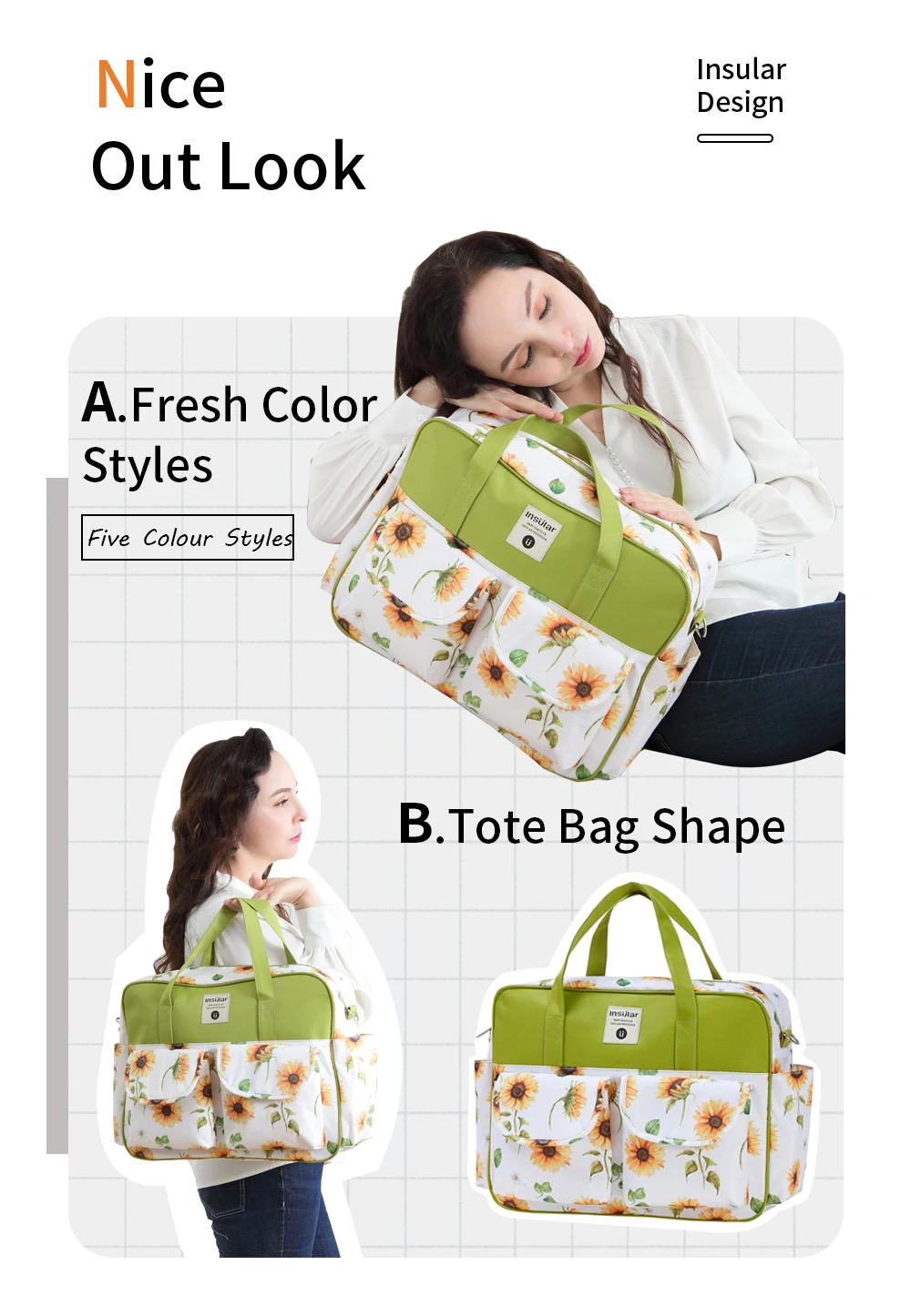 Description Picture 3 of itemInsular Mummy Large Capacity Diaper Stroller Bag Waterproof Outdoor Travel Diaper Maternity Bag Baby Nappy Travel Changing Bags