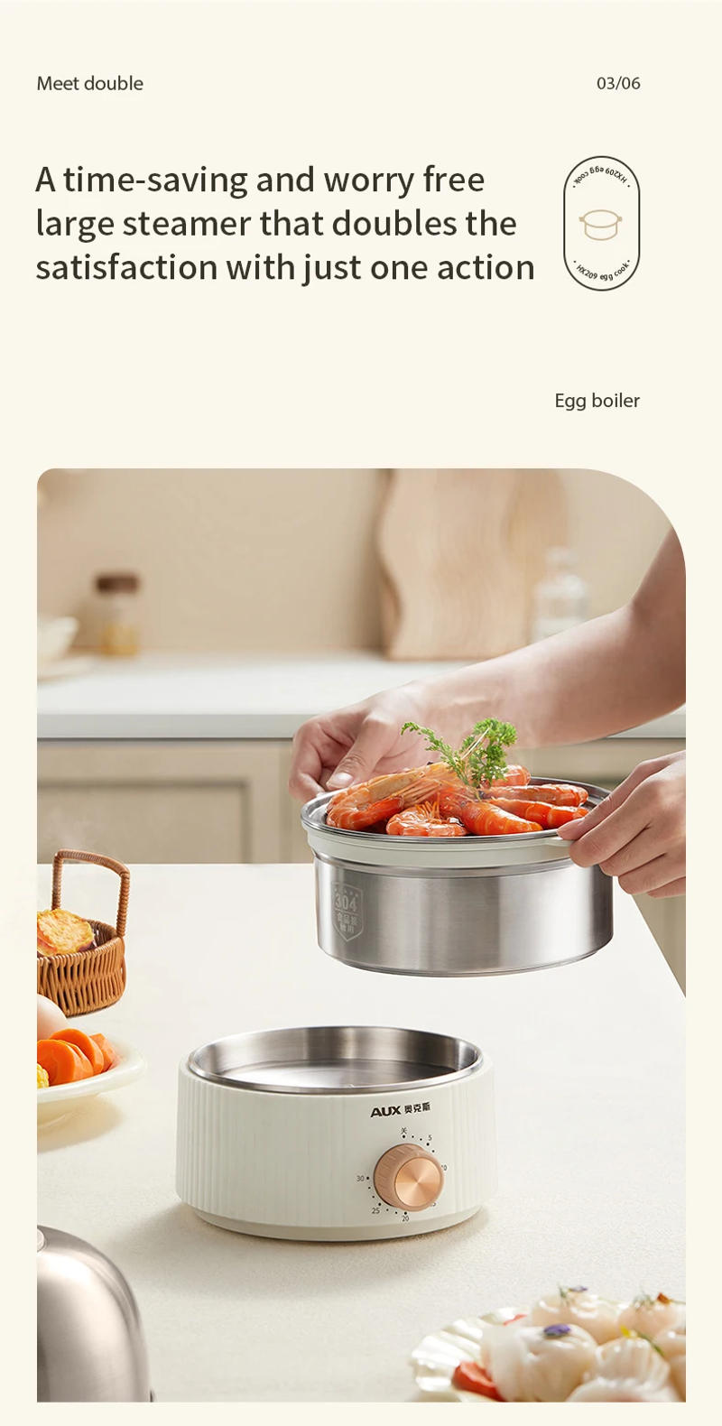 Description Picture 6 of item350W Electric Egg Cooker Timed Egg Boiler Breakfast Machine Automatic Steamer Egg Custard Steaming Cooker Food Warmer 2 Layers