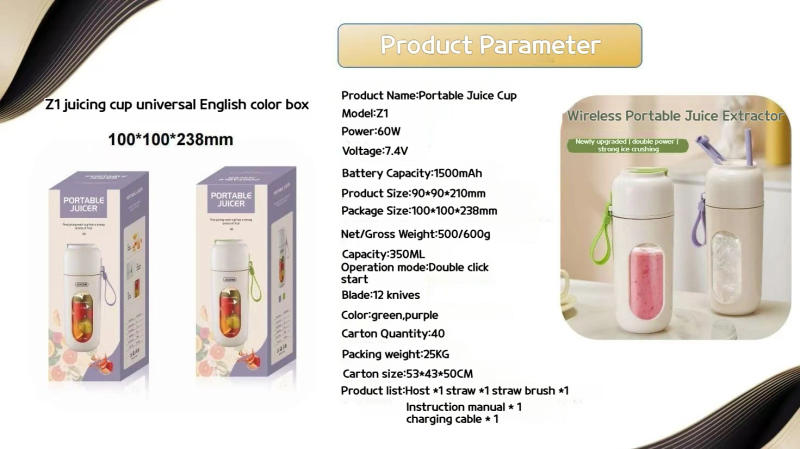 Description Picture 2 of item12-Blade Stainless Steel Electric Juicer Cup, Portable Blender for Smoothies, Ice, and Juices with Wireless Charging Feature