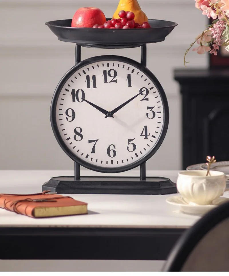 Description Picture 2 of itemIron Desk Clocks Black Matte Creative Tray Fruit Plate Table Clocks Desktop Ornament Living Room Beside Sofa Home Decoration