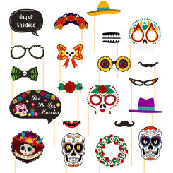 21Pcs Mexico Day of The Dead Theme Paper Photo Booth Props Halloween Skull Photobooth Mexican Fiesta Party Decoration Supplies