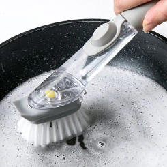 Kitchen Pot Brush Soap Dispensing Brush With 3 Sponge Heads Anti-slip Multi-function Long Handle Dishwashing Brush Sink Scrubber