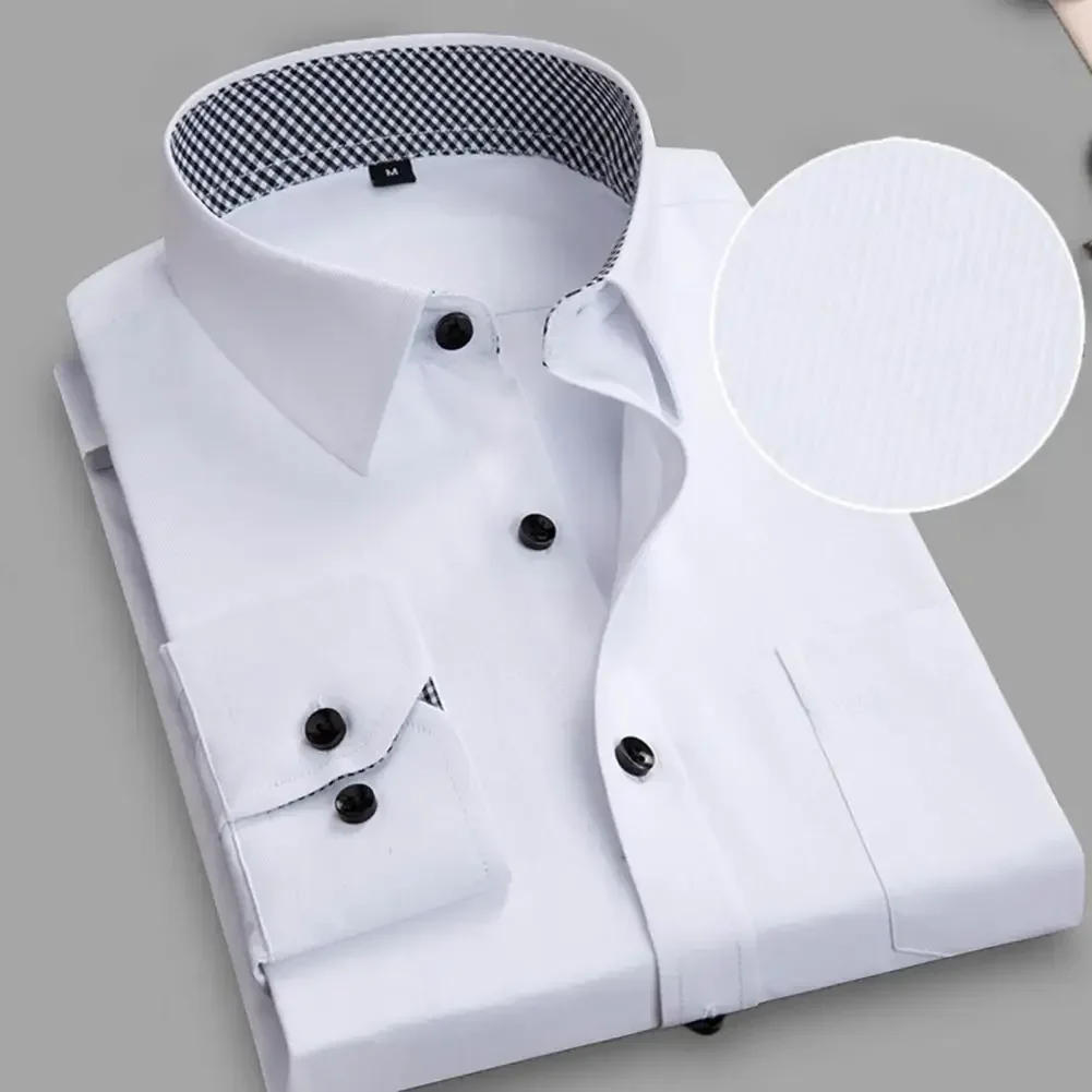 Description Picture 2 of itemBlack and White Patchwork Long Sleeve Shirt Men's Business Office Cotton Shirt Sky Blue Slim Fit