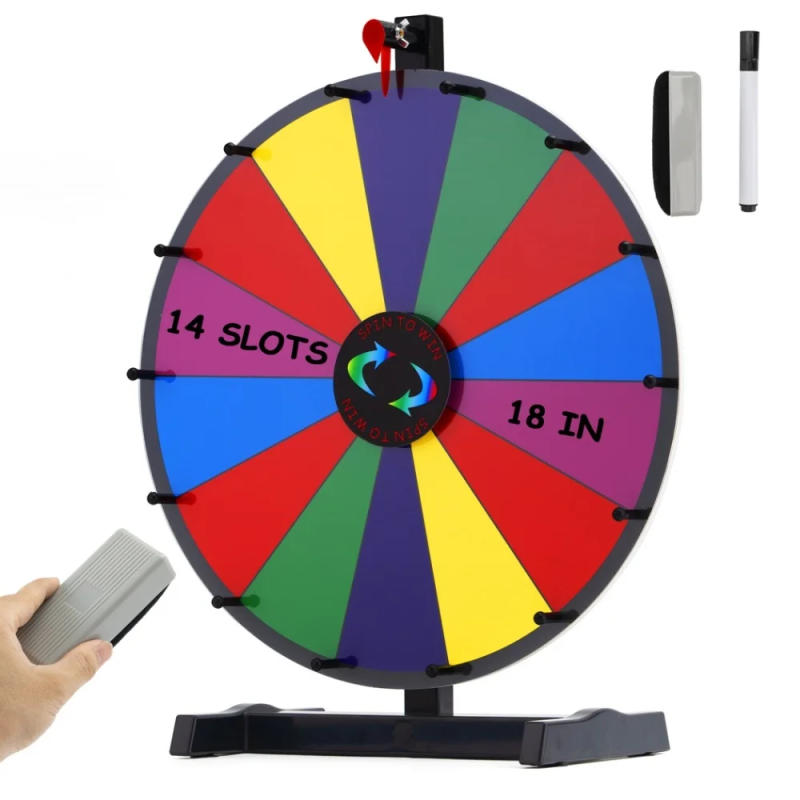 Description Picture 2 of item18’’ Spinning Prize Wheel Customizable Editable Tabletop Roulette Wheel Of Fortune With Marker Eraser Prize Game Spin Wheel