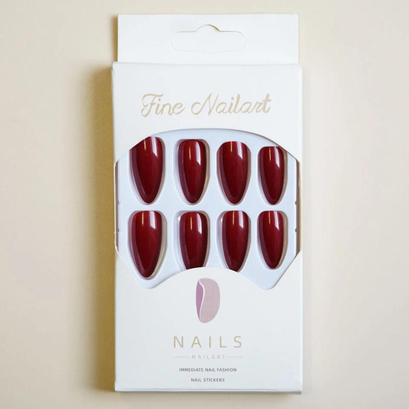 Description Picture 3 of item24pcs Almond Wine Red False Nails Classic Vintage Nail Stickers Fake Nails Press On Nail Tips Finished Long Artificial Nails