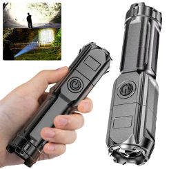 Strong Light High Power LED Flashlight USB Rechargeable Waterproof Zoomable 3 Lighting Modes for Outdoor Camping Hiking Lighting