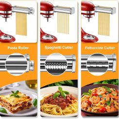 3Piece Pasta Maker Attachment Set for KitchenAid Mixers,Includes Pasta Sheet Roller, Spaghetti Cutter, and Fettuccine Cutter