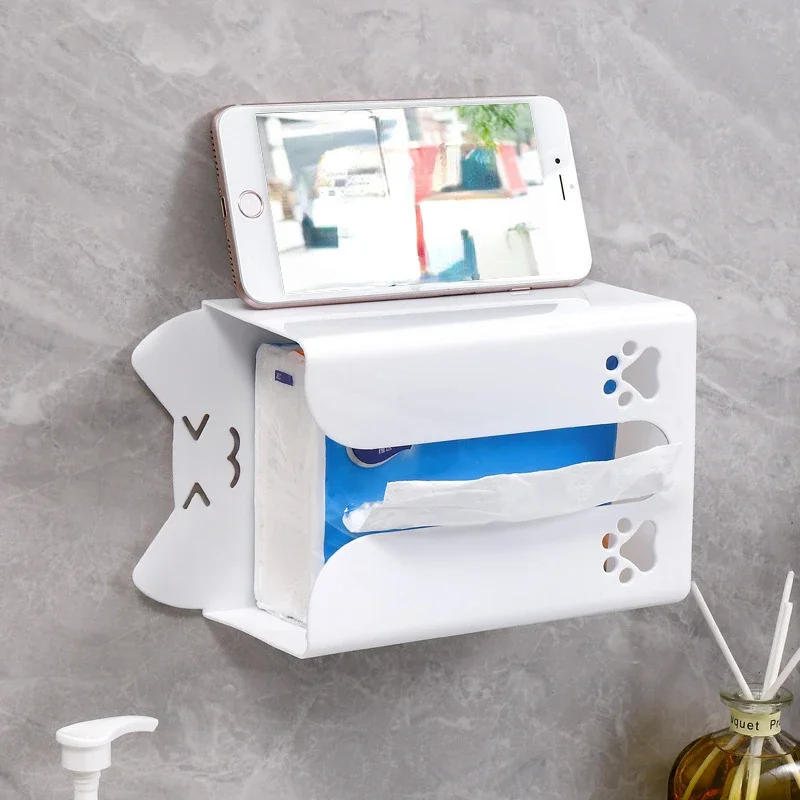 Description Picture 3 of itemWall Mounted Tissue Box Cute Cartoon Paper Holder Punch-Free Tissue Racks Kitchen Napkin Storage Rack Bathroom Toilet Accessorie