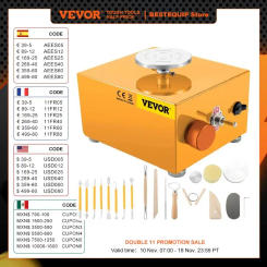 VEVOR 30W Mini Pottery Wheel Adjustable Speed Home DIY Clay Machine Electric Sculpting Kits w/ 3 Turntable Trays and 16Pcs Tools