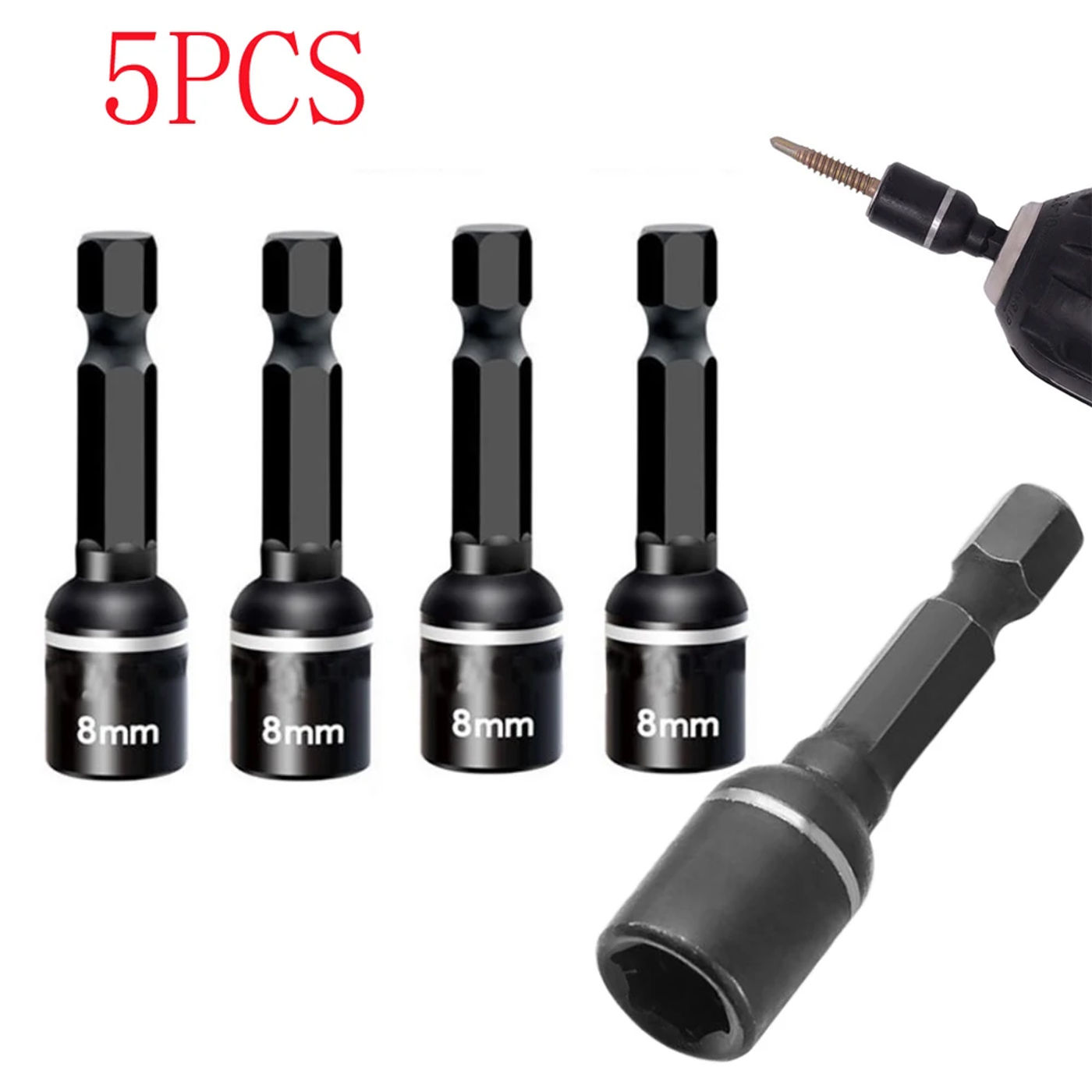 Description Picture 3 of item5pcs 8mm Impact Socket Magnetic Nut Screwdriver Deep Socket Adapter 1/4inch Hex Wrench Heads Electric Drill Bit Repairing Tool