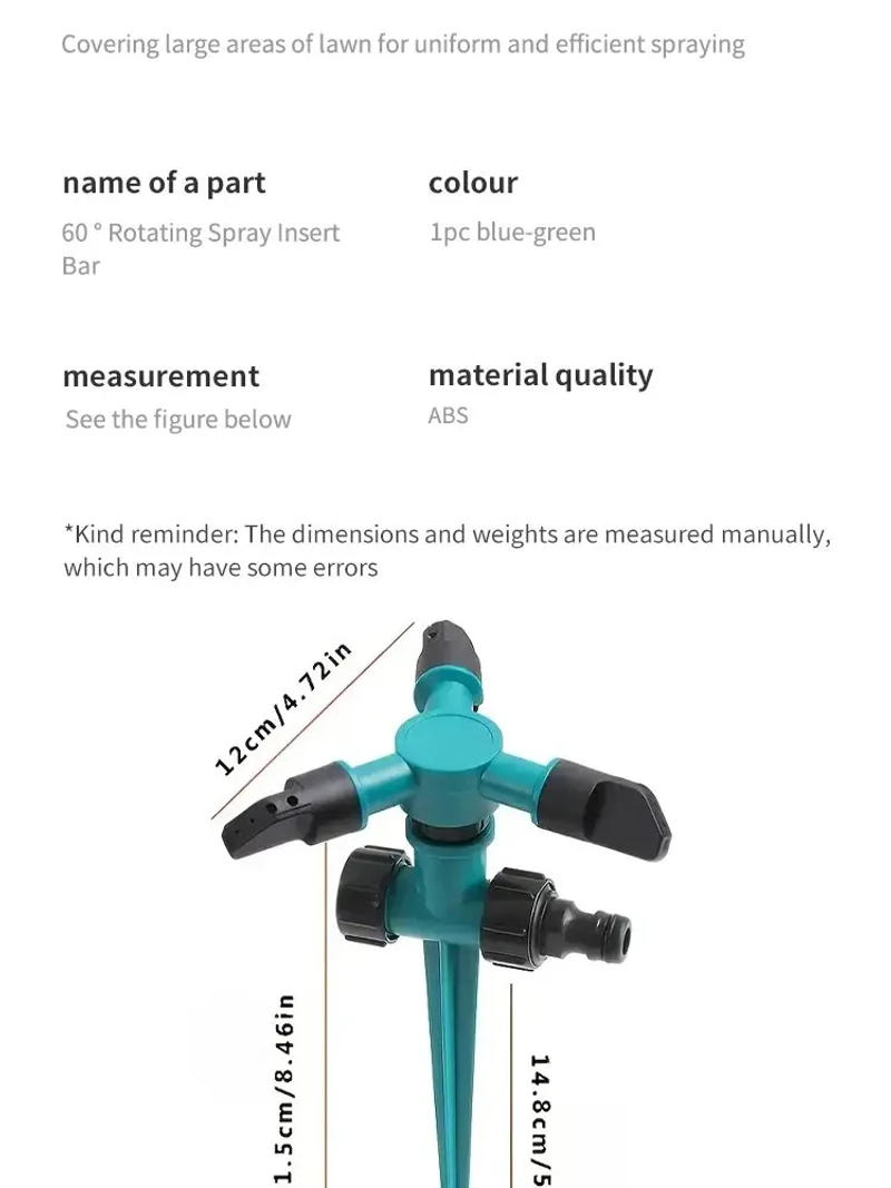 Description Picture 4 of item1pc Garden Sprinkler,Rotating Lawn Sprinkler For Yard 360-DegreeAutomatic Rotating Three-Fork Sprinkler Head Lrrigation RotarySp