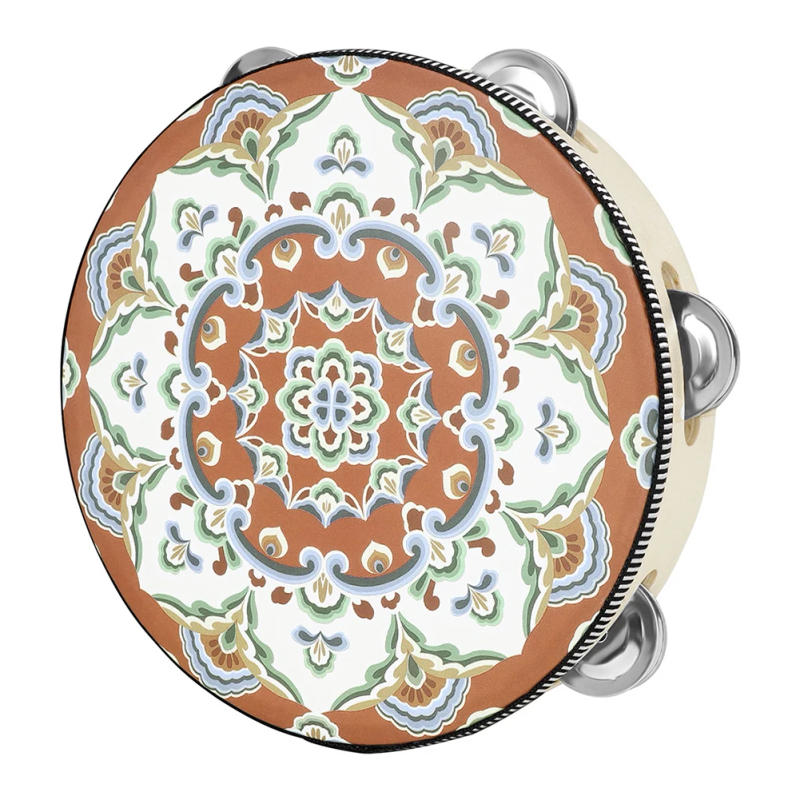 Description Picture 6 of item8 Inch Tambourine Handbell Hand Drum With Metal Jingles Ethnic Hand Held Tambourine Bell Percussion Instrument