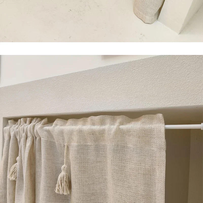 Description Picture 5 of itemKitchen Curtains Cotton Linen Beige Short Curtain Broom Tassels Window Valance Cafe Curtain Tiers For Farmhouse Bedroom Door