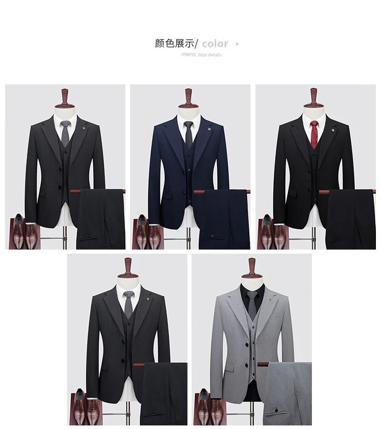 Description Picture 6 of itemBig Size Men's Summer Thin Two-button (suit + Vest + Trousers) New Business Fashion Handsome Casual Dress Suit Three-piece Set