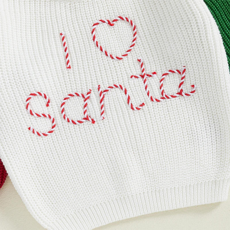 Description Picture 6 of itemBaby Christmas Sweater Contrast Color Long Sleeve Crew Neck Letters Warm Knit Pullover Winter Tops