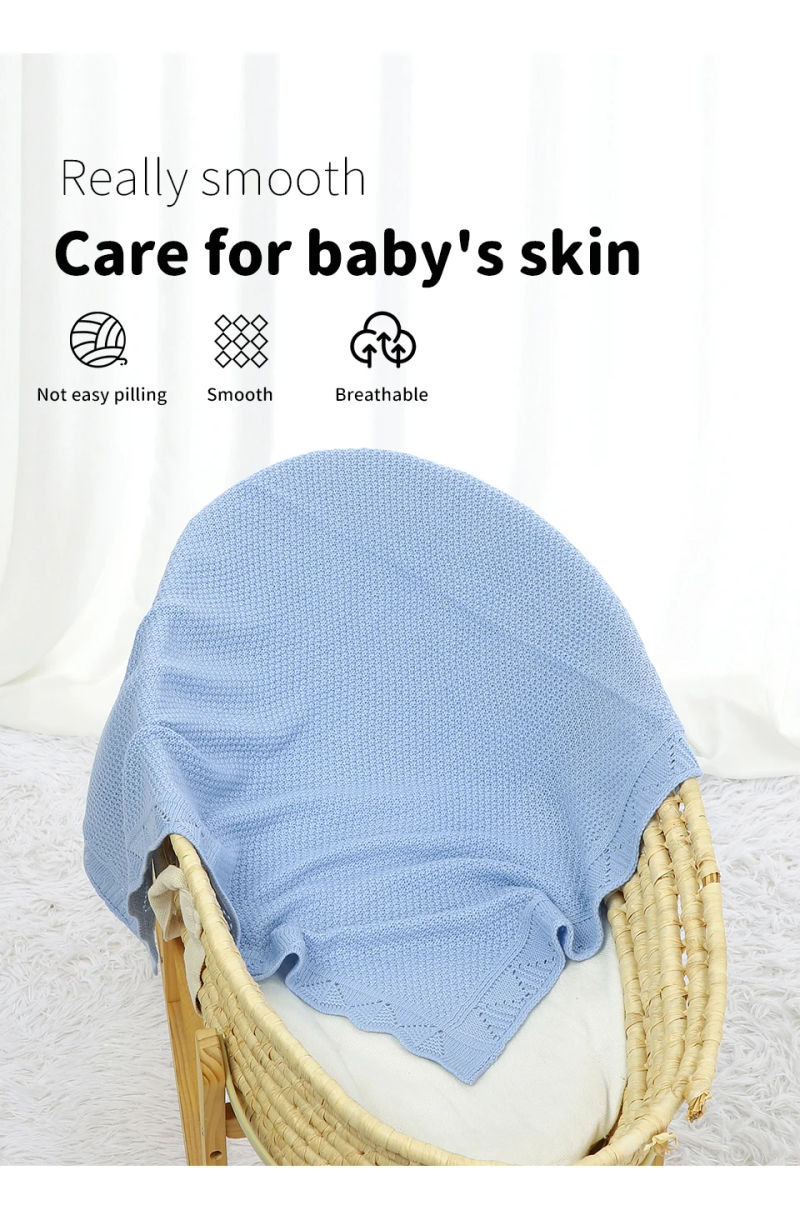 Description Picture 3 of itemSuper Soft Baby Blankets Swaddle Wrap 100*80cm Knit Pure Color Newborn Sleeping Covers for Stroller Bassinet Comfort All Seasons