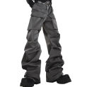 Autumn Avant-Garde Woman Techwear Style Large Pocket Overalls Pleated Design Sense Slightly Flared Casual Pants Trousers Men