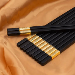 5 Pairs Chinese Chopsticks Food Grade Plastic + Alloy Food Stick Non-slip Reusable Chopsticks for Sushi Tableware