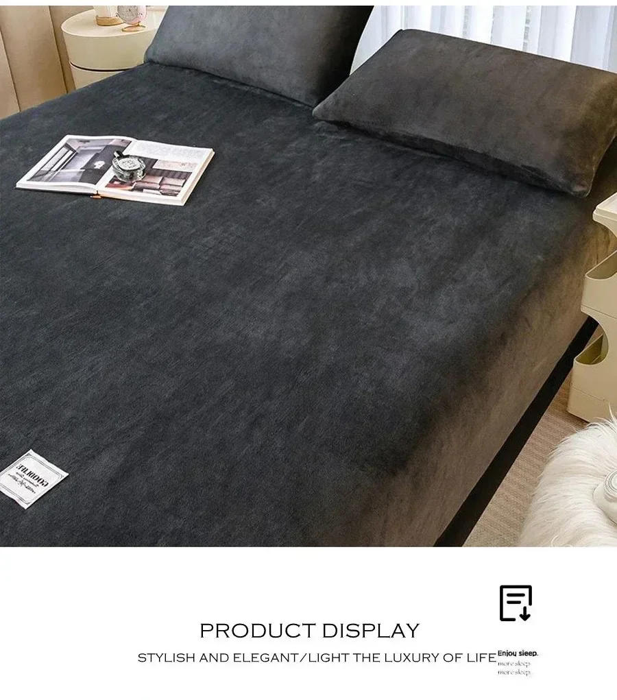 Description Picture 5 of item1PC Soft Warm Plush Fitted Sheet Elastic Mattress Cover Fluffy Coral Fleece Bed Linen Winter Couple Luxury Double Bed Bedding