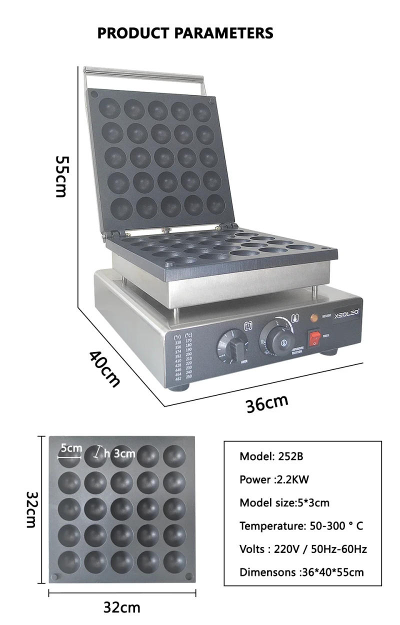 Description Picture 4 of itemXEOLEO Electric Waffle Maker 850W Round Ball Waffle Machine 4cm Waffle Making Machines Non-stick takoyaki maker