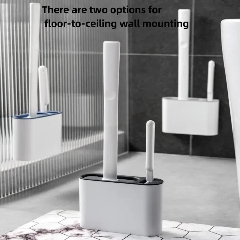 Description Picture 2 of itemWall Hanging Toilet Brush with Holder Long Handled Silicone Toilet Brush Soft Bristles WC Cleaning Brush Bathroom