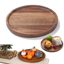 Round Wooden Decorative Serving Tray for Coffee Table and Home Decor, Round Wood Tray for Table Centerpiece, Small Candle Tray