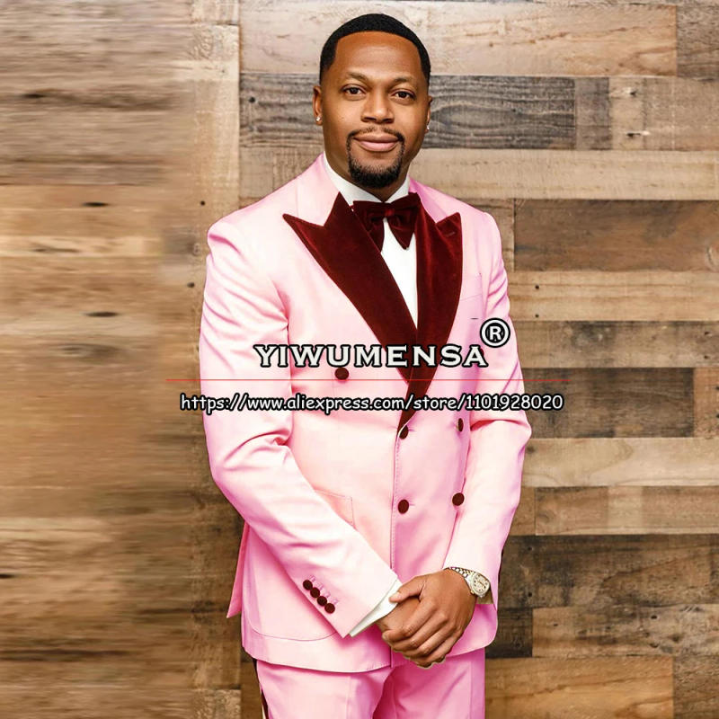 Description Picture 4 of itemWhite Suits Men Formal Groom Wear Wedding Tuxedo Burgundy Velvet Peaked Lapel Blazer Tailore-Made 2 Pieces Man Business Dress