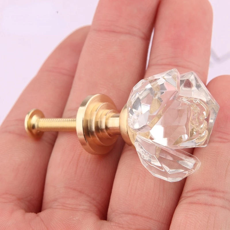 Description Picture 4 of itemLight Luxury 30mm Crystal Handmade Glass Rose Brass Handle Bottom Rest Light Luxury Single Hole Drawer Cabinet Door Handle