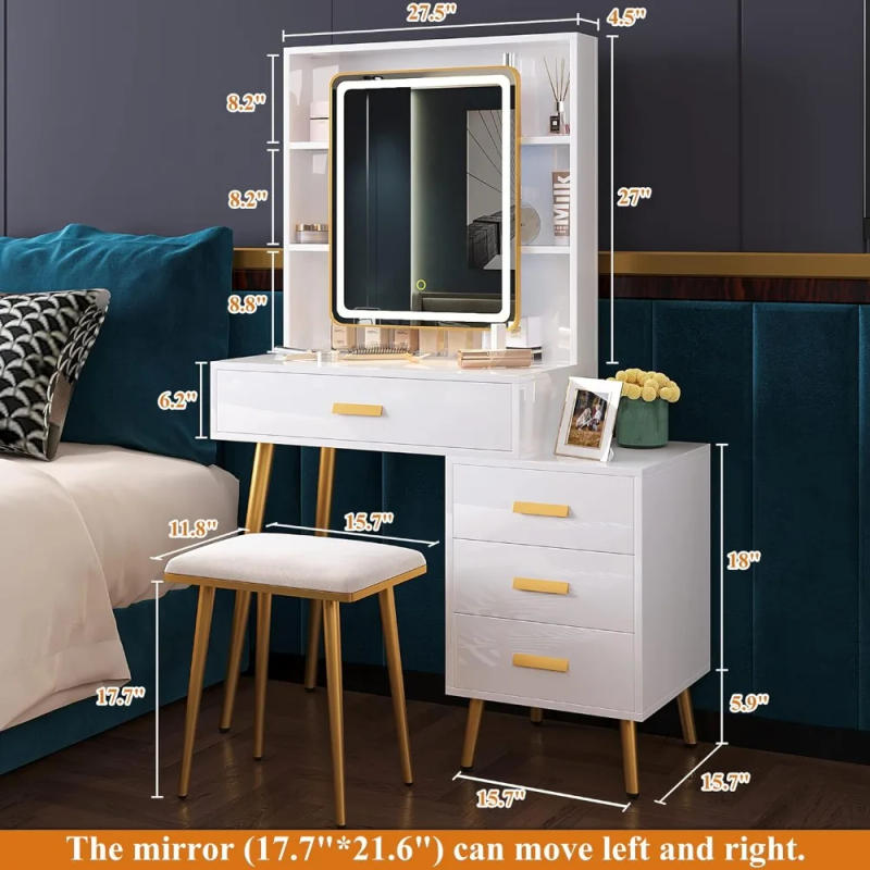Description Picture 5 of itemMakeup Vanity With 4 Drawers Vanity Mirror With Lights and Table Set Rectangular Mirror White Freight Free Dressing Dresser Home
