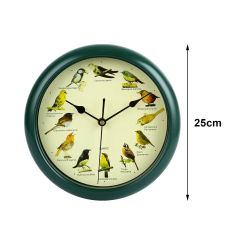 25cm Musical Birds Wall Hanging Sound Clock Battery Operated Household Interior Green Frame for Bedroom Housewarming Gift
