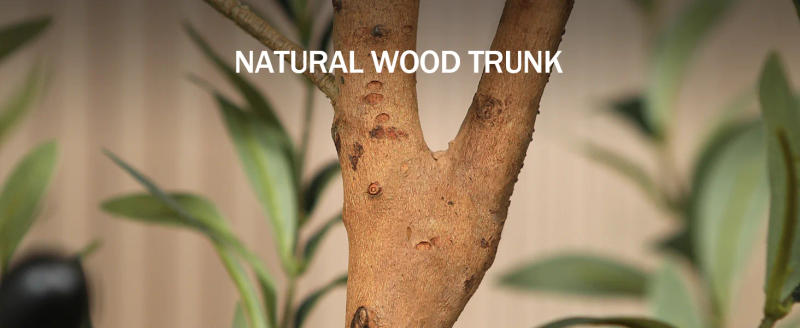 Description Picture 3 of itemArtificial Olive Tree Faux Silk Plant for Home Office Decor Indoor Fake Potted Tree with Natural Wood Trunk and Lifelike Fruits
