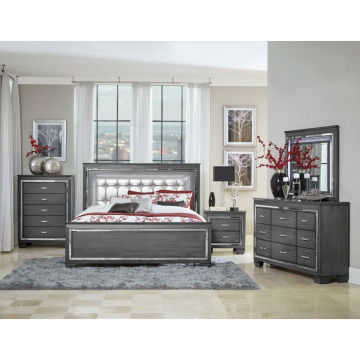 Glamourous Style 1pc Queen Bed Button-Tufted Upholstered LED Headboard Gray Finish Modern Beautiful Bedroom Furniture